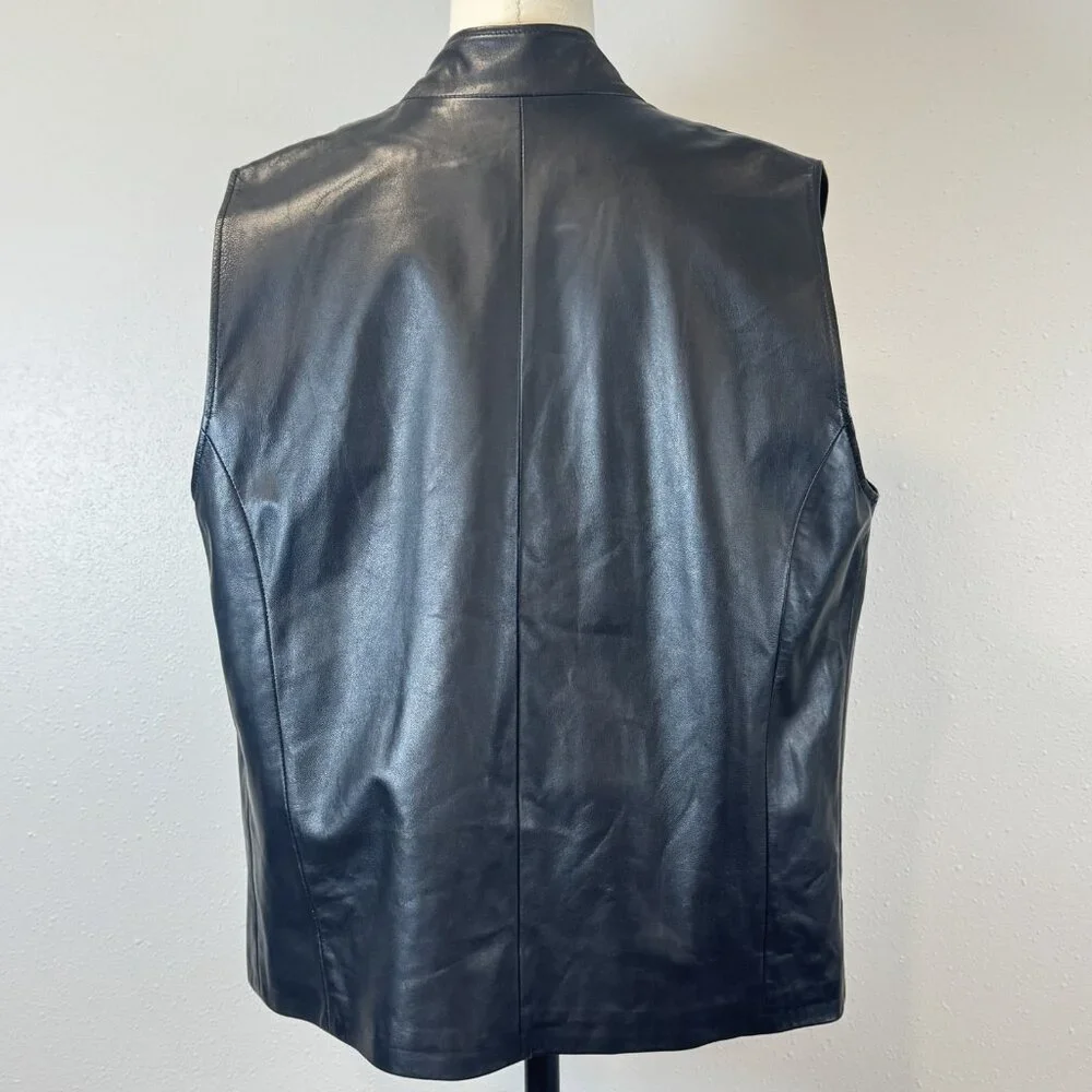 Sibylle Lyn Womens Black Leather Vest Mock Neck Lined Custom Size Spec Biker - Picture 3 of 11